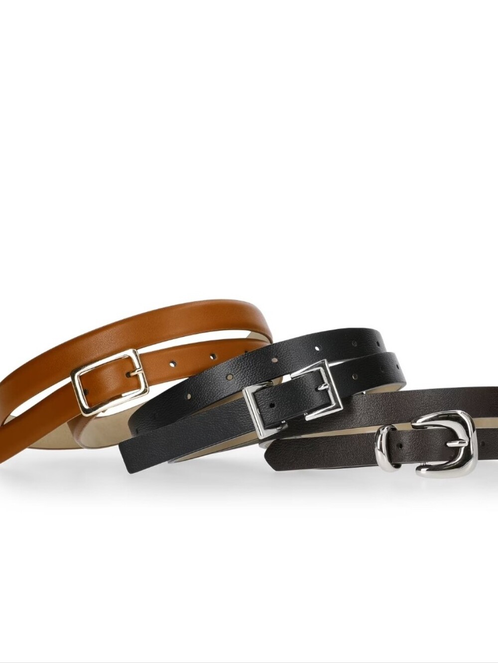 Madden NYC Women's Faux Leather Belt Set, 3-Piece,  Brown/Black/Tan